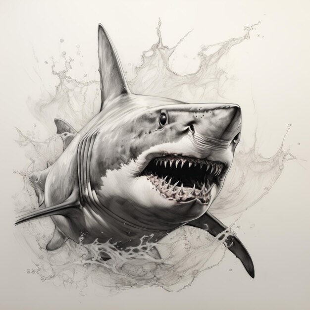 Photo le dessin du requin blanc d'alex ryder est une métamorphose polie en 8k 3d.