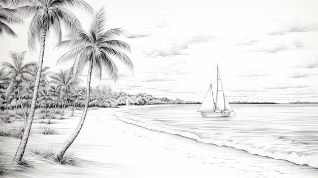 Photo dessin élégant de voilier de plage noir et blanc