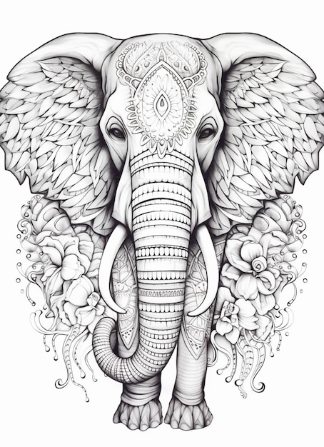 Un dessin d'un éléphant avec une grande défense et une grande défense générative ai