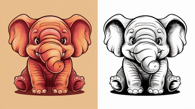 un dessin d'un éléphant et une image d'un bébé éléphante illustration de livre à colorier