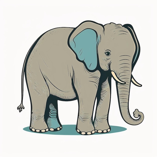 Un dessin d'un éléphant avec un nez bleu et un fond blanc.
