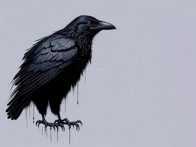 Photo dessin à l'encre d'aquarelle d'un corbeau généré par l'ia