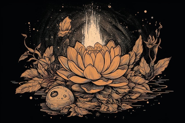 Dessin à l'encre d'une fleur de lotus