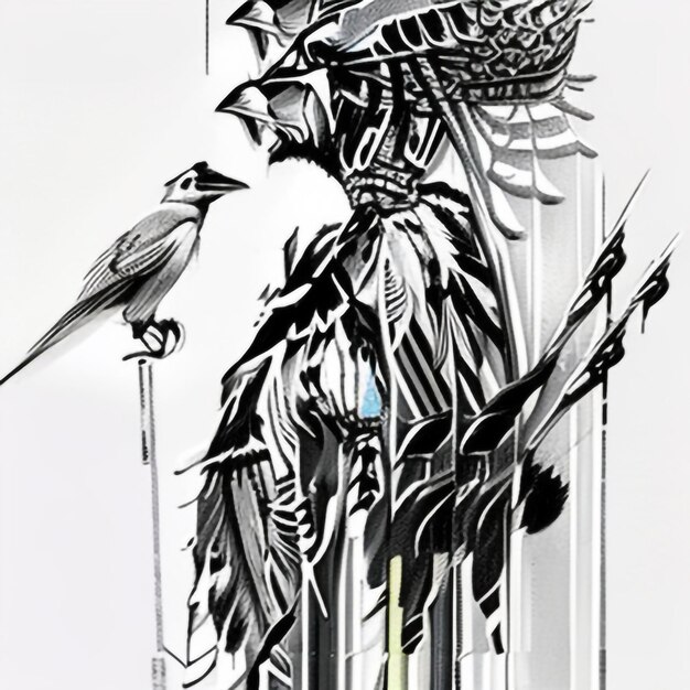 Photo dessin à l'encre d'un profil latéral de corbeau moderne