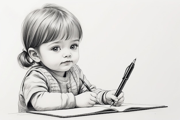 Un dessin d'un enfant avec un stylo à la main