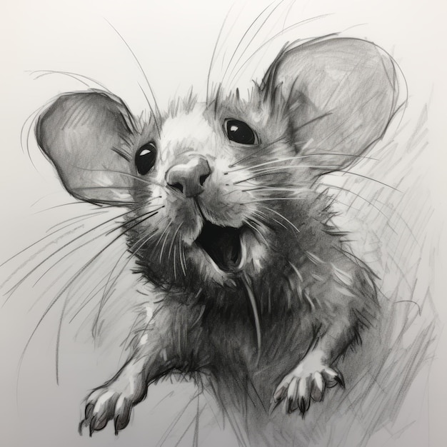 Un dessin expressif à crayon d'une souris aux grandes oreilles