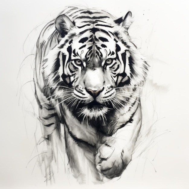 Un dessin expressif de tigre sur fond blanc