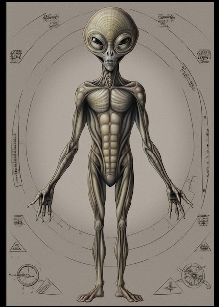 Un dessin d'un extraterrestre avec des muscles sur son corps.