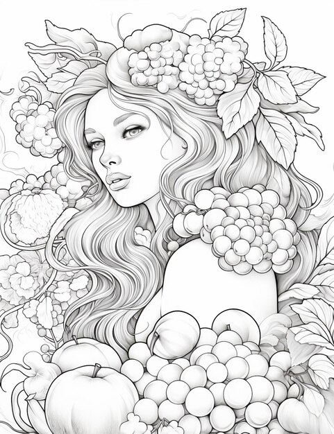 Photo un dessin d'une femme avec un bouquet de fruits dans sa main