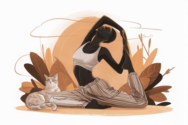 Photo un dessin d'une femme et d'un chat dans un jardin
