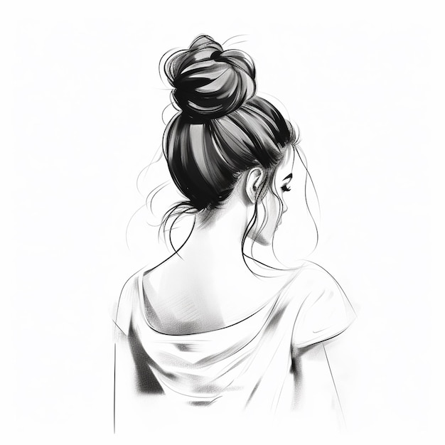 un dessin d'une femme avec un chignon dans les cheveux ai générative