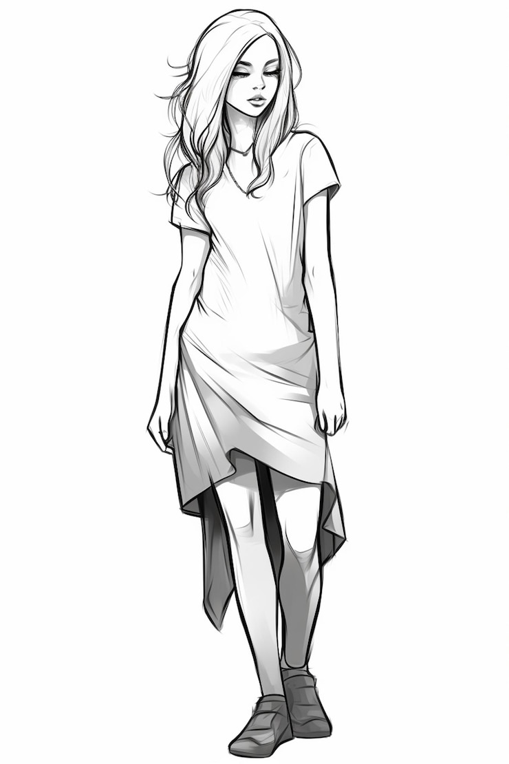 Photo un dessin d'une femme dans une robe blanche et des chaussures noires