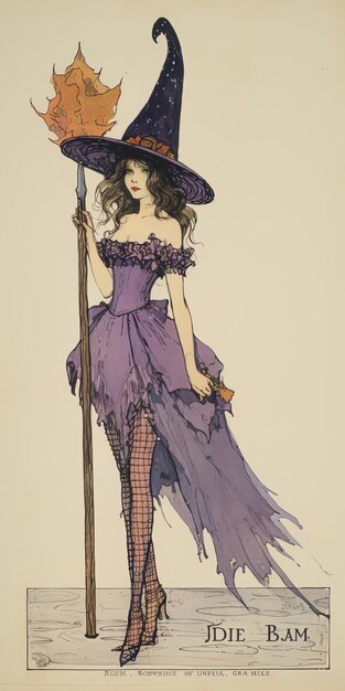 Photo un dessin d'une femme dans une robe violette avec une épée