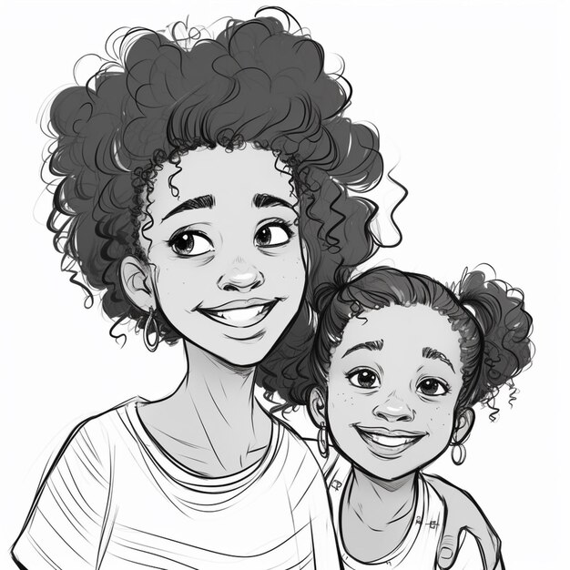 Photo un dessin d'une femme et d'un enfant souriants