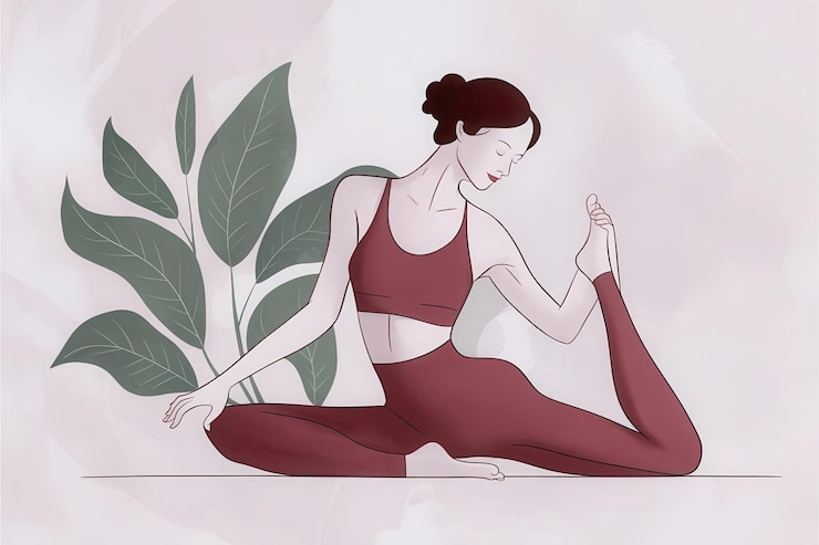 Photo un dessin d'une femme faisant du yoga avec une feuille derrière elle
