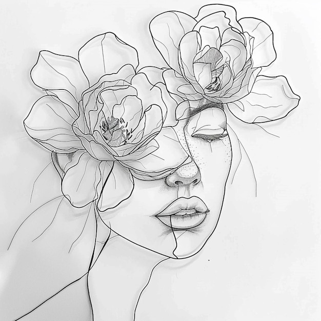 Photo dessin d'une femme avec des fleurs dans les cheveux