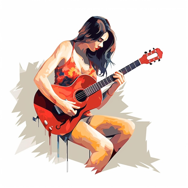 Photo un dessin d'une femme jouant de la guitare