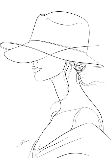 un dessin d'une femme portant un chapeau avec une longue tresse