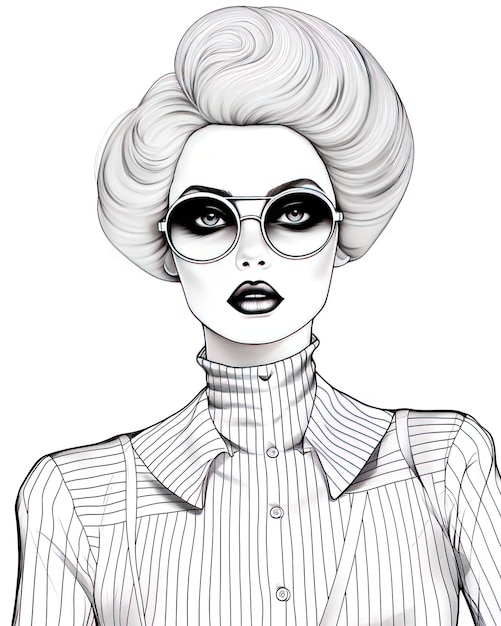 un dessin d'une femme portant des lunettes et un pull avec un pull dessus