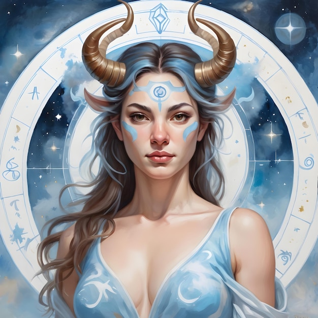 un dessin d'une femme taurus signe du zodiaque taurus