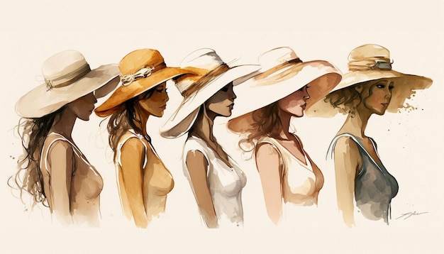 Un dessin de femmes portant des chapeaux de la nouvelle collection