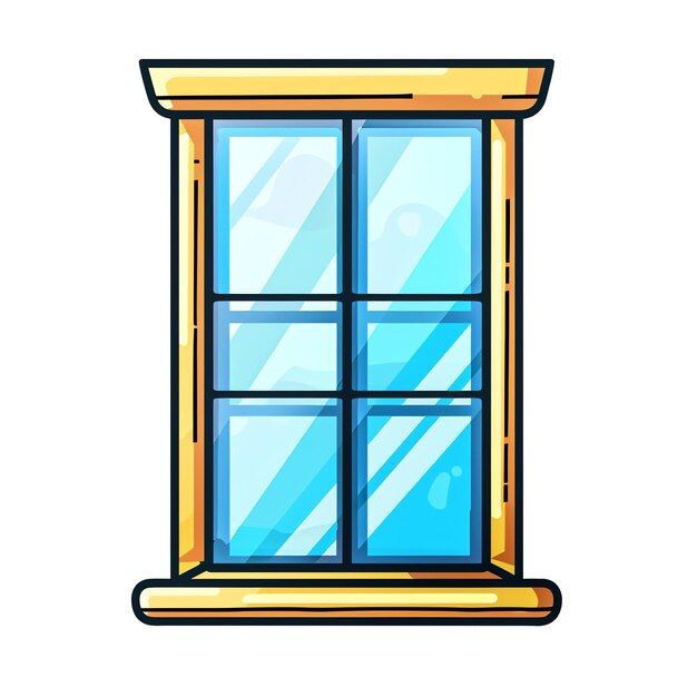 Photo un dessin d'une fenêtre avec un cadre jaune et une fenêtre bleue