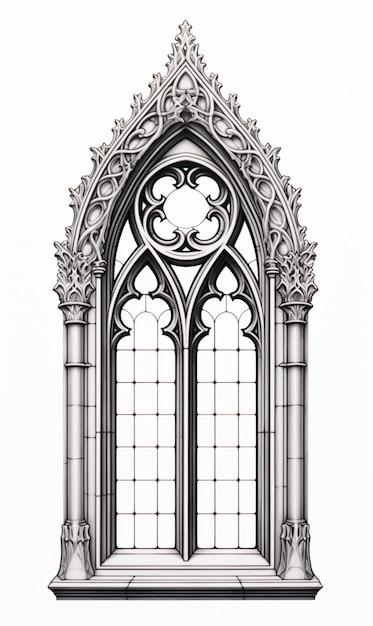 Photo un dessin d'une fenêtre gothique avec un oiseau dessus ia générative
