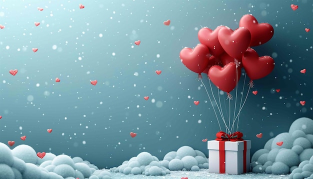 Dessin de la fête de la Saint-Valentin Boîte de cadeaux rose 3D réaliste dans les nuages Bannière de vacances affiche web flyer