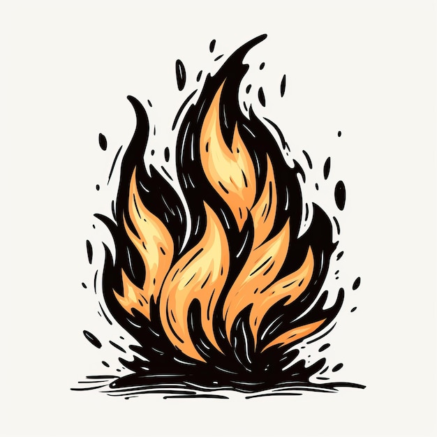 un dessin d'un feu avec un contour noir d'un feu