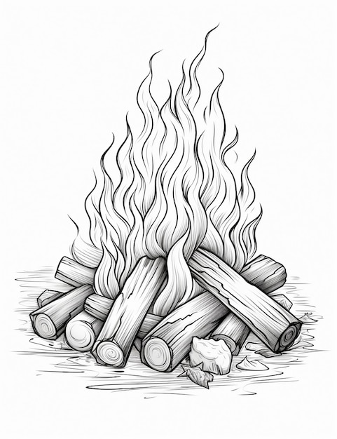 Photo un dessin d'un feu avec un dessin de bûches dedans.