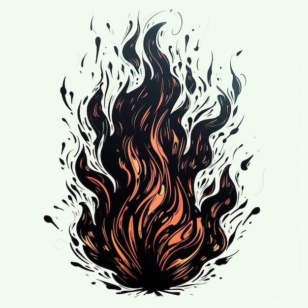 Un dessin d'un feu avec le mot feu dessus