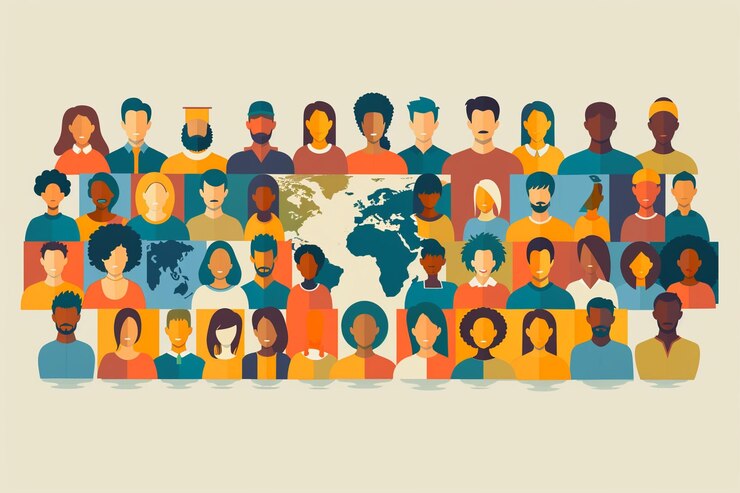 Photo dessin avec des figures colorées pour la journée mondiale de la population