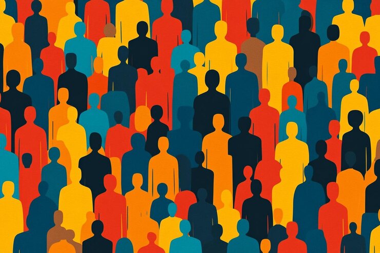 Photo dessin avec des figures colorées pour la journée mondiale de la population