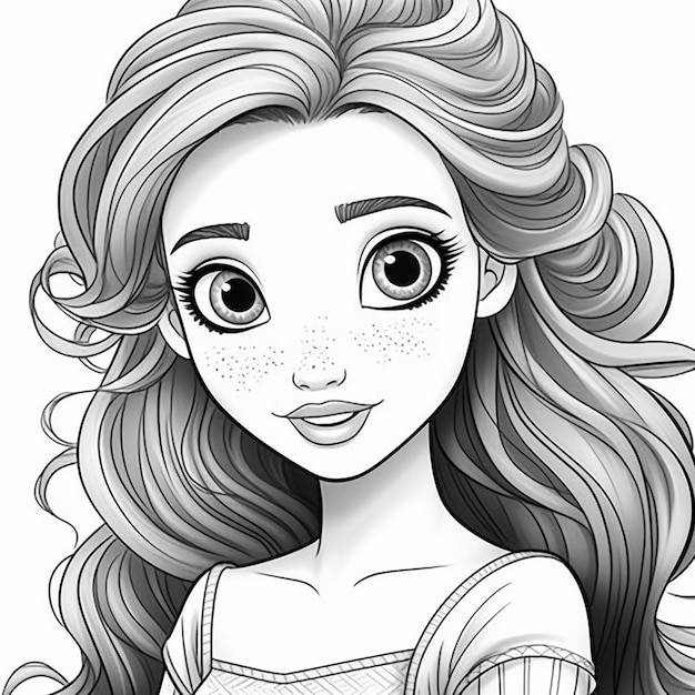 Photo un dessin d'une fille aux cheveux longs et aux grands yeux génératif ai