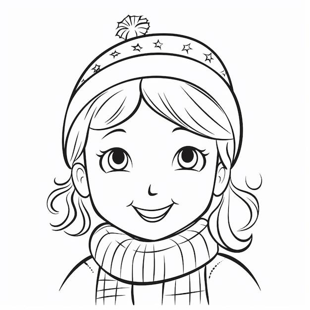 Photo un dessin d'une fille avec un chapeau et un foulard