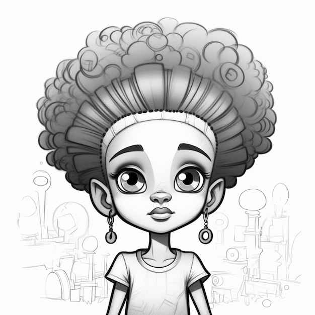 un dessin d'une fille de dessin animé avec une grande IA générative de cheveux afro