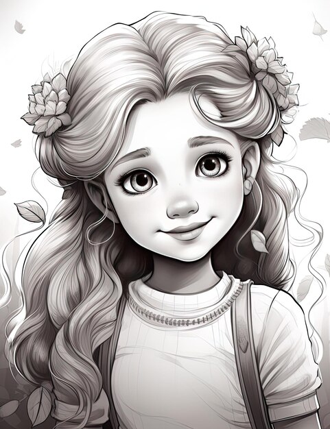 Photo un dessin d'une fille avec une fleur dans les cheveux.