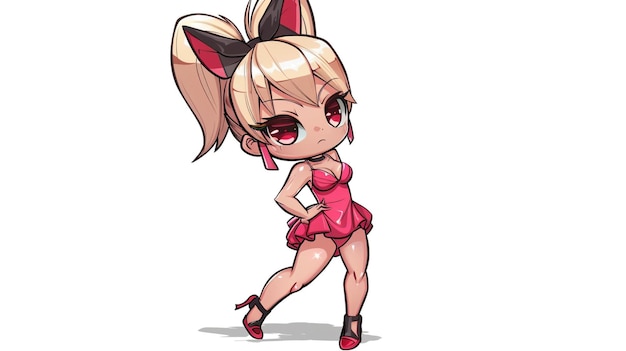 un dessin d'une fille avec une robe rouge