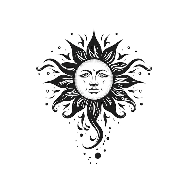 Le dessin flash du tatouage de l'icône soleil fond noir et blanc