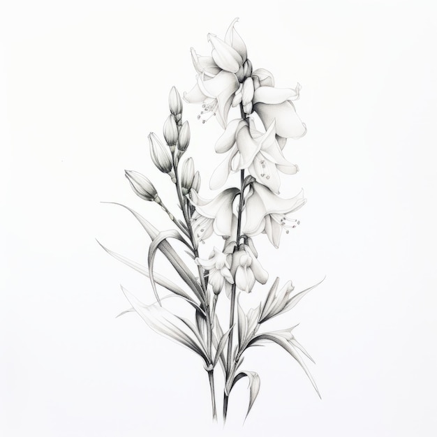 Dessin de fleur blanche précis et réaliste avec des proportions naturalistes