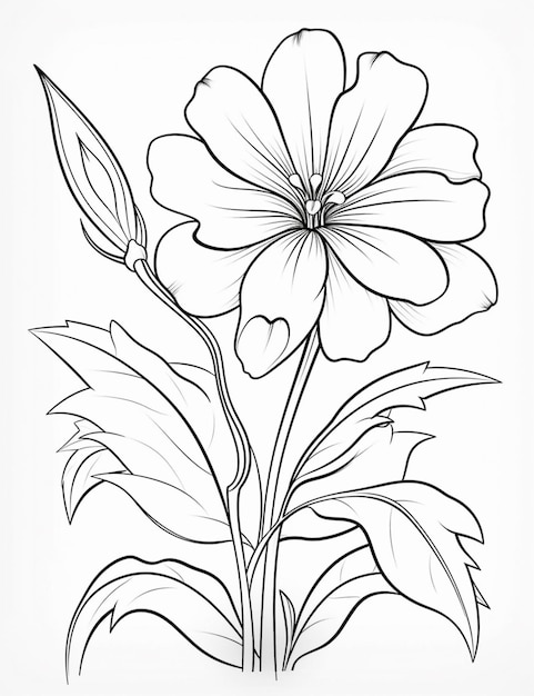un dessin d'une fleur avec des feuilles et un coeur dessus ai générative
