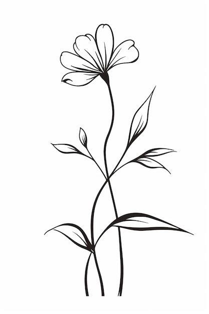 Un dessin d'une fleur avec des feuilles sur un fond blanc ai génératif