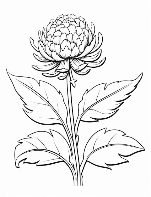 un dessin d'une fleur avec des feuilles sur fond blanc ai générative