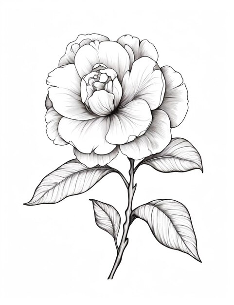 un dessin d'une fleur avec des feuilles sur un fond blanc