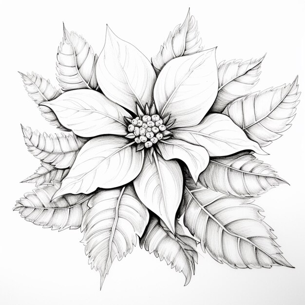 Photo un dessin d'une fleur avec des feuilles sur un fond blanc