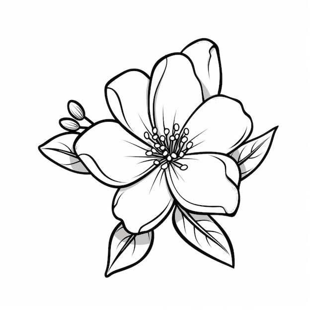 Un dessin d'une fleur avec des feuilles sur un fond blanc