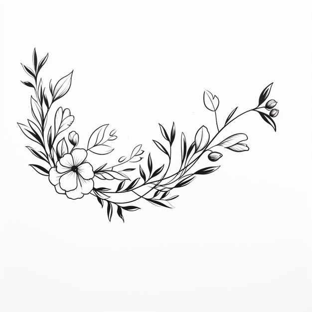 Photo un dessin d'une fleur avec des feuilles et un papillon sur un fond blanc