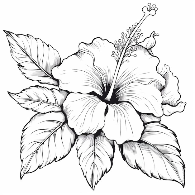 Un dessin d'une fleur avec des feuilles et une tige de fleur générative ai