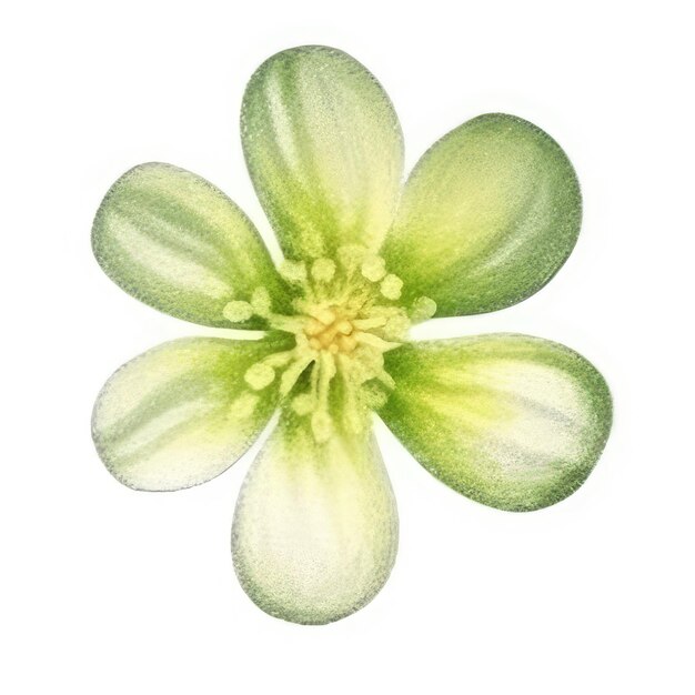 Un dessin d'une fleur avec des feuilles vertes et des pointes jaunes.