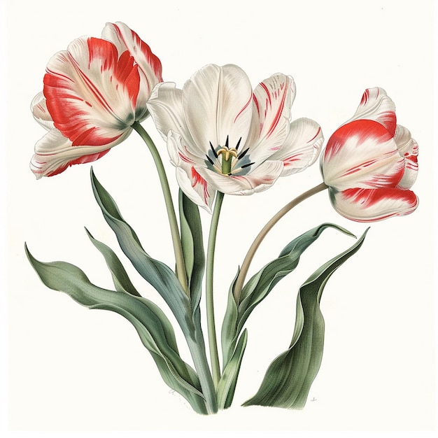 un dessin d'une fleur avec des fleurs rouges et blanches